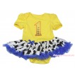Yellow Baby Bodysuit Royal Blue Milk Cow Pettiskirt & 1st Sparkle Yellow Birthday Number Print JS4417